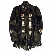 Bestzo Mens Western Real Leather Fringed Beaded and Bonned Jacket M - £132.94 GBP