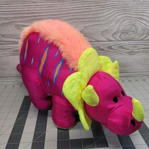 Stuffins Neon Pink Dinosaur Triceratops Parachute Nylon Sound Plush Vtg 1993 20&quot; - £19.63 GBP