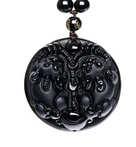 natural Obsidian Hand carved  dragon Turtle pi yao good luck pendant  - £12.98 GBP