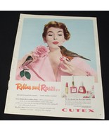 Vintage Print Ad 1955 Cutex Lipstick Strike Me Pink and Nail Polish  Ros... - $10.83 CAD