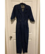 Mizz Lizz Vtg 1980s Womens One-Piece Jumpsuit 9/10 Blue Denim Pleated Sn... - £47.42 GBP