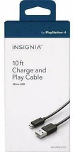 Insignia - 10&#39; Charge-and-Play Mini USB Cable for DUALSHOCK 3 Controllers - Blac - £9.36 GBP