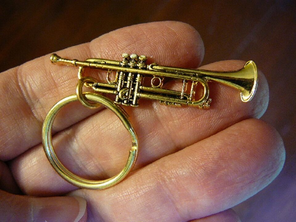 (M209-C) little Bach TRUMPET KEY CHAIN ring keys gold JEWELRY keychain v... - $21.41