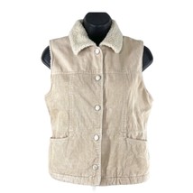 Blue Asphalt Corduroy Beige Vest Faux Fur Lining VTG 90s Size M - £27.84 GBP