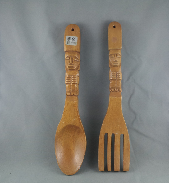 Genuine Monkey Pod Fork and Spoon with Tiki Design - By Alii Woods !!! - £41.38 GBP