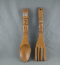 Genuine Monkey Pod Fork and Spoon with Tiki Design - By Alii Woods !!! - $55.00