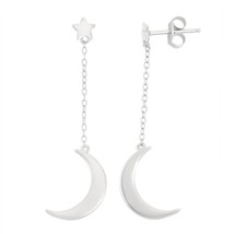 Sterling Silver Star with Chain and Crescent Moon Earrings - £31.55 GBP
