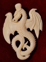 ? Fire Dragon Amulet – Carved Bone Pendant with Wings | Viking Fantasy - $19.99