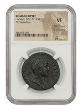 Ancient Roman: Hadrian (AD 117-138) AE Sestertius NGC VF Fine Style, Lt.... - £466.68 GBP