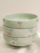 Lot of 3 Vintage Arita Ware Masasho Green Flower &quot;Karen&quot; Pattern Small Bowls 90s - $24.75