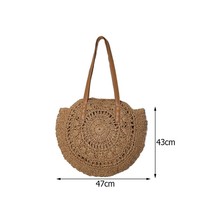 Round Straw Beach Bag Women 2023 Vintage Large Woven  Bag Raffia  Rattan bags Bo - £47.02 GBP