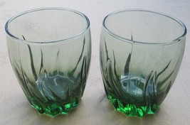 Vintage (2) Green Anchor Hocking Swirl Design Short Glass Tumblers - $35.00