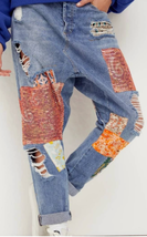 New FREE PEOPLE Zappa Patched Harem Jeans $198 SIZE 24 SEQUINED - $112.50