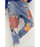 New FREE PEOPLE Zappa Patched Harem Jeans $198 SIZE 24 SEQUINED - £88.46 GBP