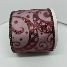 New 2.5&quot; x 25&#39; Sheer Maroon Wine Burgundy With Glitter Pattern Wired Ribbon - $7.80