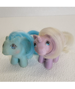 Vintage 87 Hasbro 2 My Little Pony MLP Baby Unicorn Purple w Bunny &amp; Blu... - $51.58 CAD
