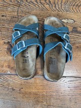 Birkenstock Birki&#39;s Blue Speckled Print Strappy Leather Sandals Size 7 Women’s - £20.97 GBP