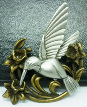 Vintage Jj Jonette Humming Bird Flowers Pewter &amp; Bronze Pin Broch - £6.03 GBP