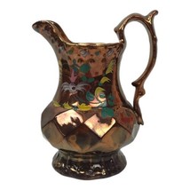 Copper Luster Pitcher Jug Antique 19th Century English Paneled Base Hand Painted - £18.07 GBP