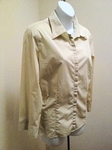 Ann Taylor 12 Shirt Khaki Beige Cotton Stretch Slit Cuff Career Top Large - £15.29 GBP