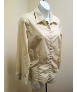 Ann Taylor 12 Shirt Khaki Beige Cotton Stretch Slit Cuff Career Top Large - £15.65 GBP