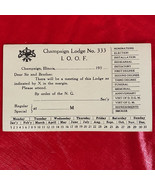Champaign IL I.O.O.F. Odd Fellows Meeting Notice on 1 Cent Jefferson Pos... - £6.19 GBP