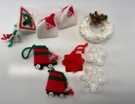 Vintage 9 Handmade Christmas Ornaments Yarn Plastic Canvas Lot - £18.15 GBP