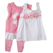 Precious Little Girls Pink &amp; White 3 Pc Boutique Lace Tops/Leggings Set Nannette - £39.49 GBP
