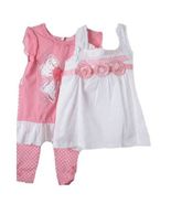 Precious Little Girls Pink &amp; White 3 Pc Boutique Lace Tops/Leggings Set ... - £39.95 GBP