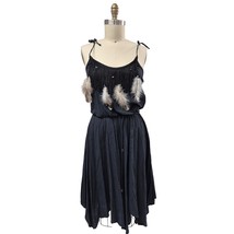 80s 90s VTG Black Sun Dress Fringe &amp; Feathers 100% Cotton Sz S NWOT - £59.69 GBP