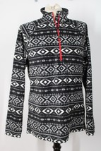 Eddie Bauer L Black White Fair Isle 1/4 Zip Pullover Fleece Jacket - $28.49