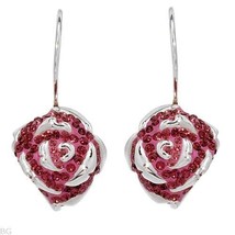 $75 Designer Rose Garnet Crystals .925 Sterling Dangle Earrings~Valentine&#39;s Day! - £27.90 GBP