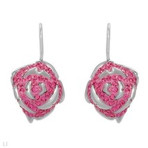 $75 Designer Rose Sculpted Pink Crystals .925 Sterling Earrings**Valentine&#39;s Day - £28.05 GBP