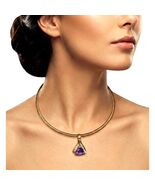 14K Solid Gold Omega Necklace Amethyst & Diamond Pendant 27.5g 16.5" - $3,959.95