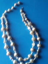 Vintage Jewelry Necklace Silvertone Rose Bead Double Strand Necklace Choker - £47.20 GBP