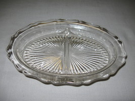 Glass Divided Relish Nut Candy Dish Scallop Rim 2 Part - £6.25 GBP