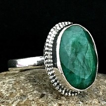 Handmade 925 Sterling Silver Genuine Emerald Oval Shape Women Ring Daily Wear - £32.42 GBP