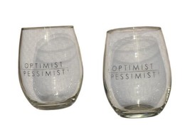 Optimist Pessimist Stemless Wine Glasses (2) Brunch Breakfast Mimosas Glass - £7.81 GBP