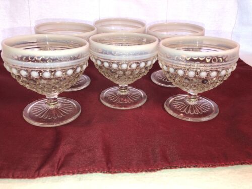 6 Moonstone Opalescent Sherbets Depression Glass - $27.74