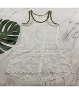 Free People Sheer Lace Mini Dress Size L White Green Floral Crochet Trim - $35.63