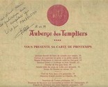 Auberge des Templiers Menu Boismorand, France Signed 1979 Michelin Star - $127.66