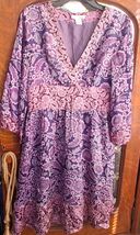 KDNY Purple Floral V-Neck Dress 100% Silk Size 12 - $30.25