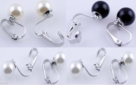 1 Pair Silvertone Clip On Faux Pearl Round Stud Earrings White,Cream Whi... - $112.45 MXN