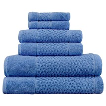 Soft Absorbent 6pc Bath Blue Towel Set Hand Washcloth 600 GSM Quick Dry Cotton  - £42.61 GBP