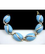 Light Blue Yin Yang TEARDROPS Link BRACELET Vintage Goldtone 7 1/4&quot; Leng... - $356.16 MXN