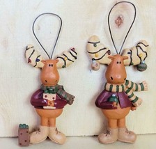 Set of 2 Moose Christmas Ornaments  3 Inches Hand Painted - £9.49 GBP