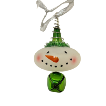 Vintage Blown Glass Snowman Christmas Ornament Bell Painted 4 x 2.25&quot; - £7.43 GBP