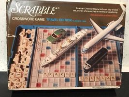1977 Scrabble Crossword Vintage Game Travel Blue Plastic Case Wood Tiles... - $19.99