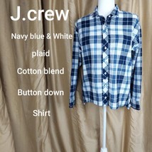 J.crew Navyblue &amp; White Plaid Cotton Blend Button Down Shirt Size M - £14.15 GBP