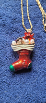New Stocking Necklace Multicolor Christmas Holiday Santa Clause Collectible Nice - £11.84 GBP
